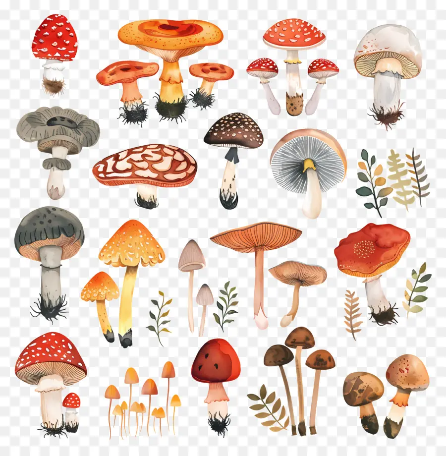 Cogumelos，Cogumelos Em Aquarela PNG