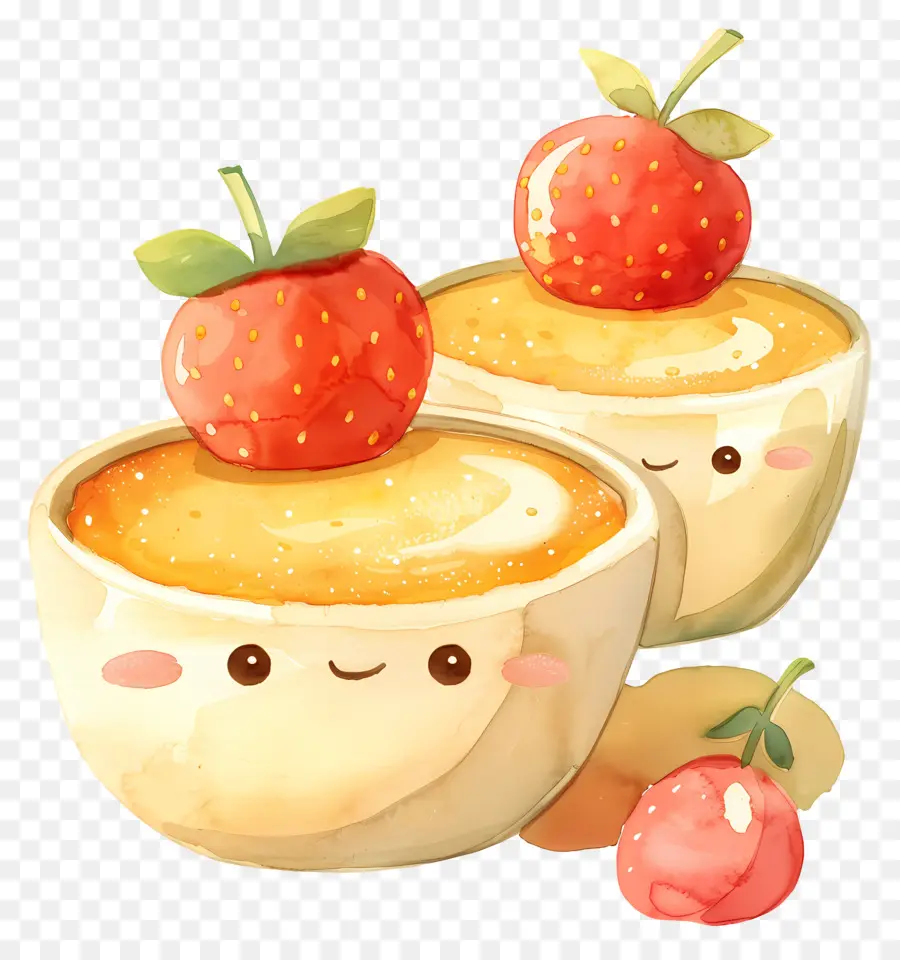 Crème Brûlée，Pintura Em Aquarela PNG