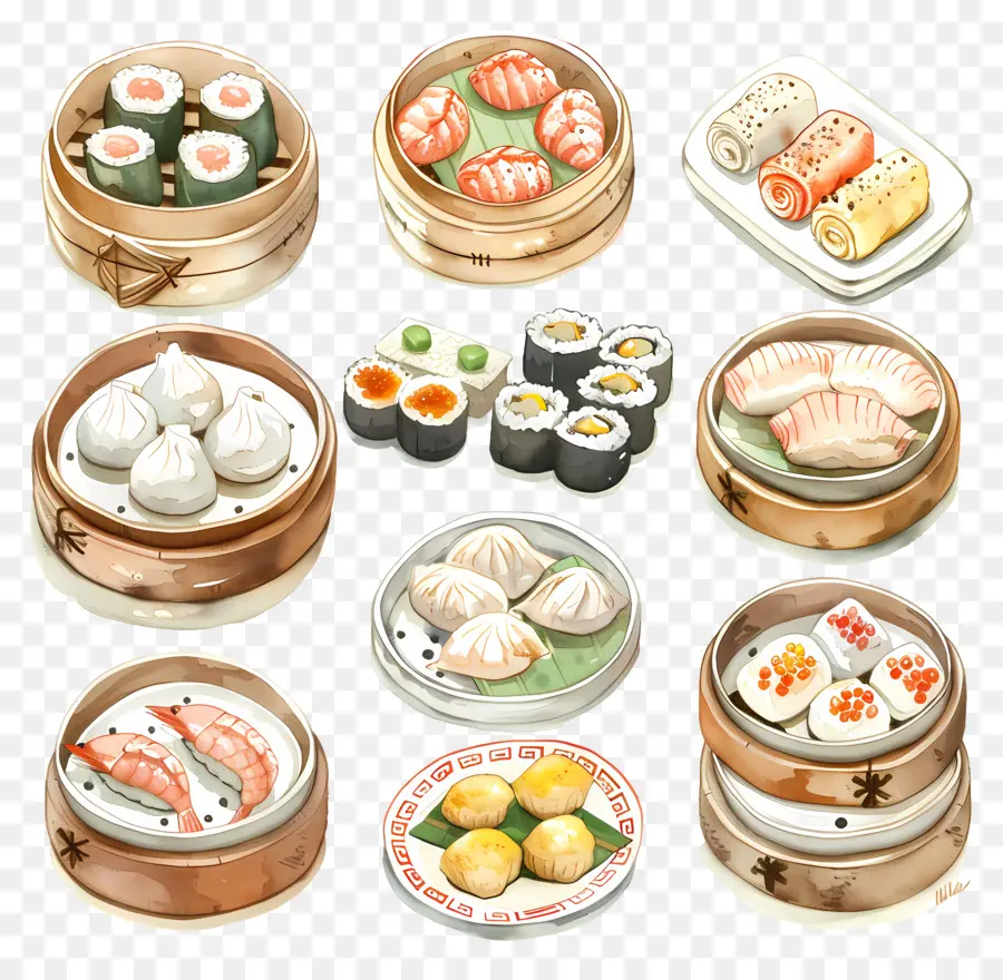 Dim Sum，Bolinhos Cozidos No Vapor PNG