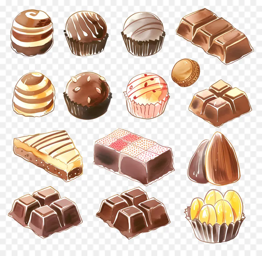 Chocolates，Ilustrações Em Aquarela PNG