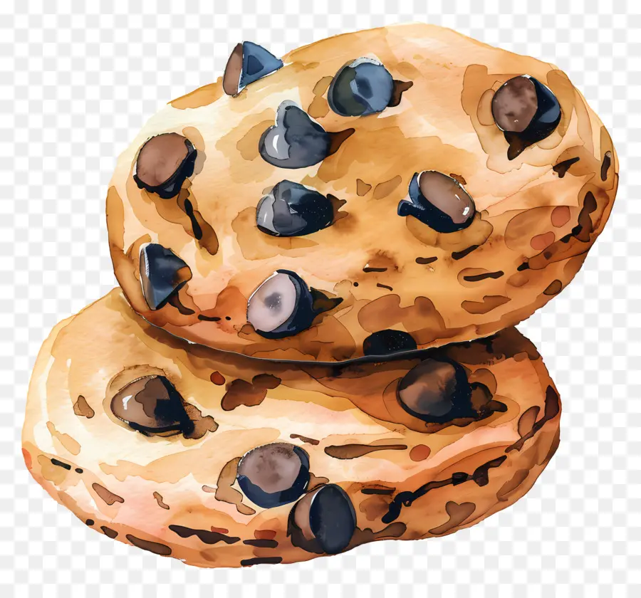 Chocolate Chip Cookies，Pintura Em Aquarela PNG