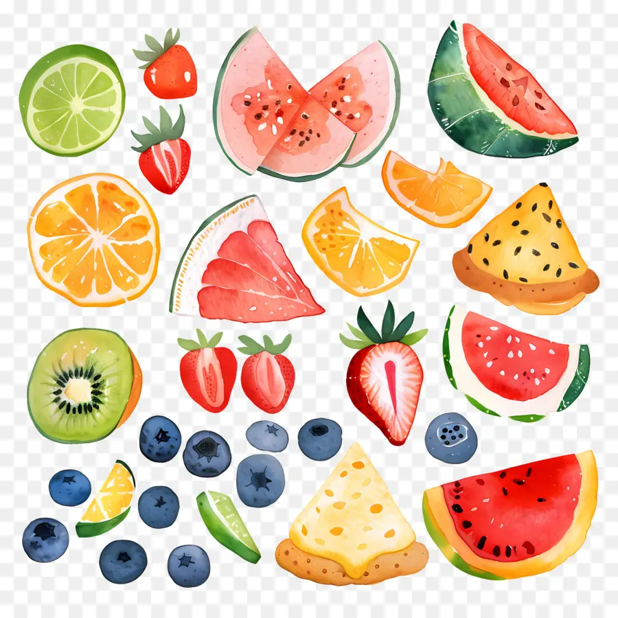 Lanches，Ilustrações De Frutas Em Aquarela PNG