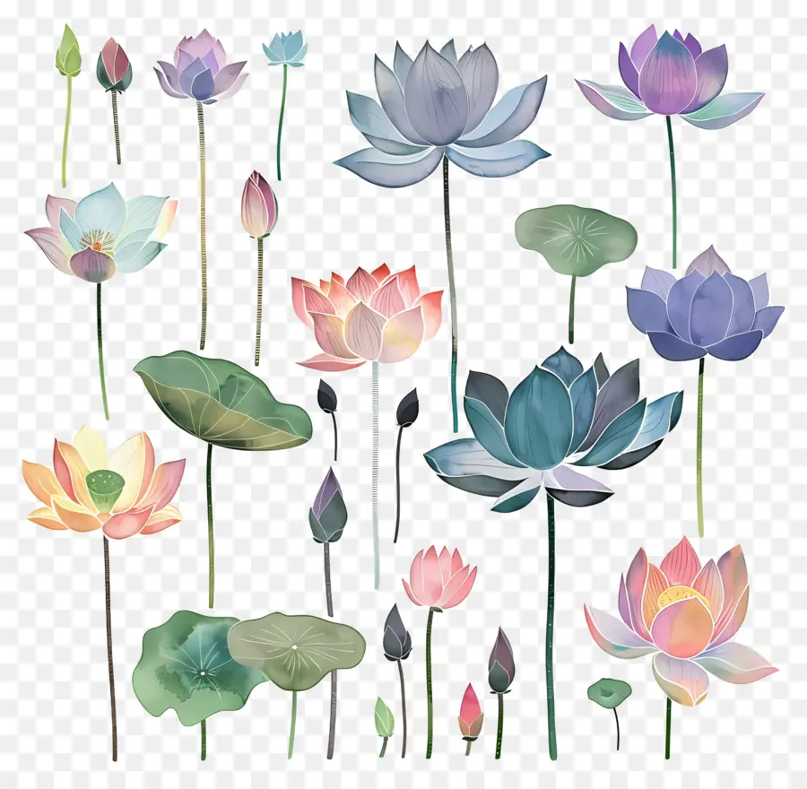 Lotus，Aquarela PNG