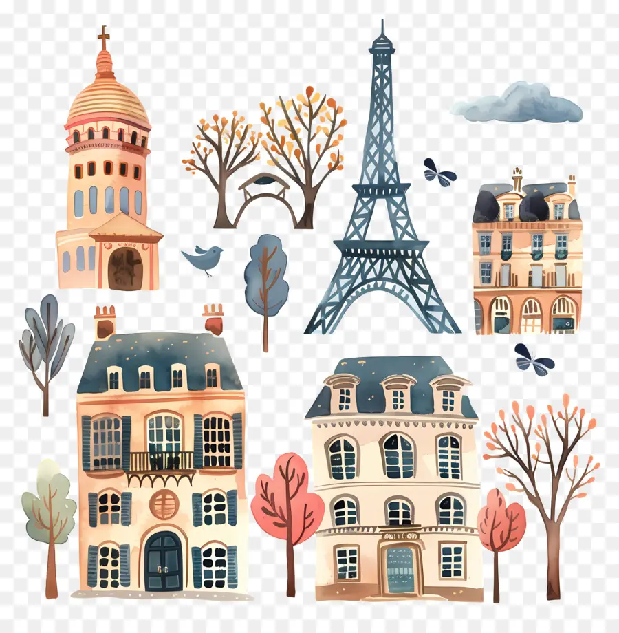 Paris，Pintura Em Aquarela PNG