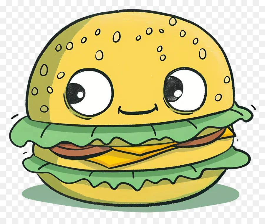 Cartoon Hamburger，Rosto Feliz PNG