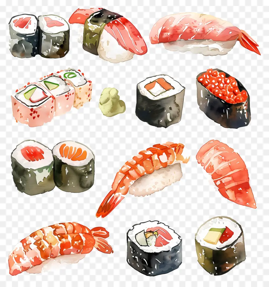 Sushi，Aquarela PNG