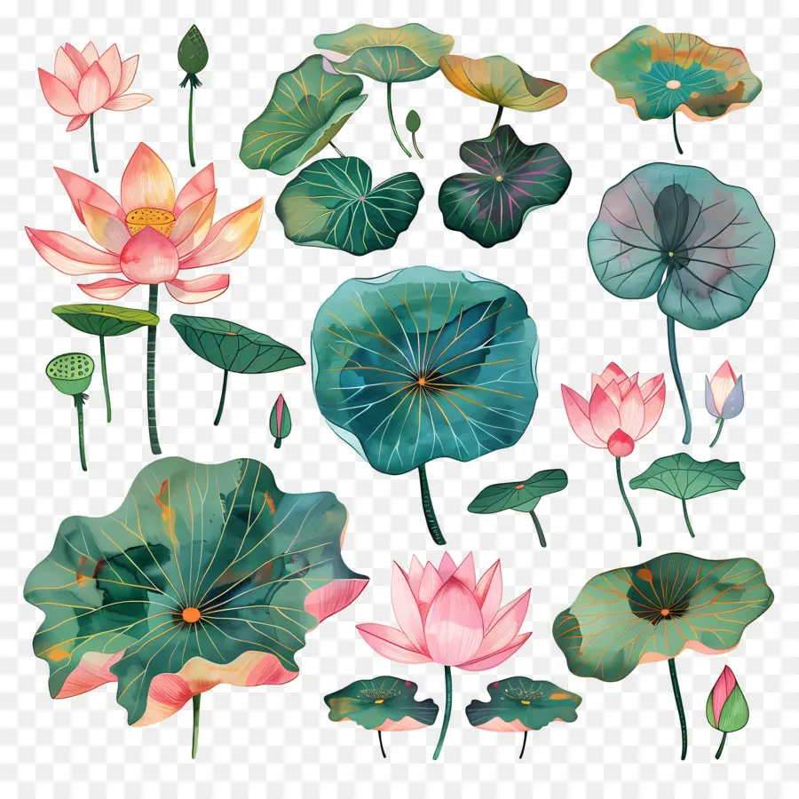 Lotus，Ilustrações Em Aquarela PNG