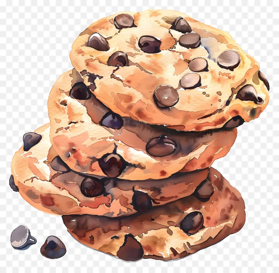 Chocolate Chip Cookies，Pintura Em Aquarela PNG