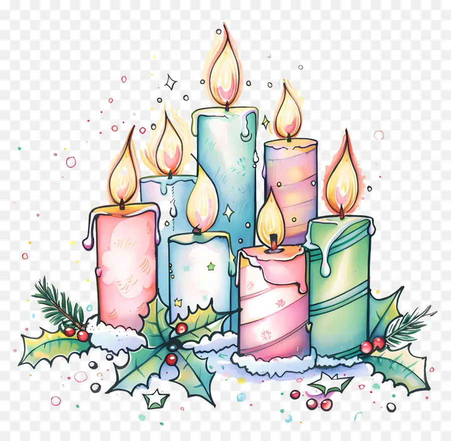 Velas De Natal，Pintura Em Aquarela PNG