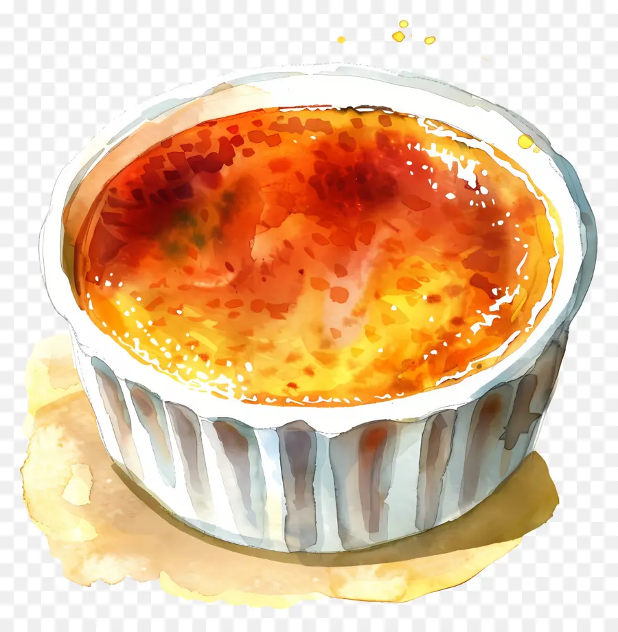 Crème Brûlée，Pintura Em Aquarela PNG