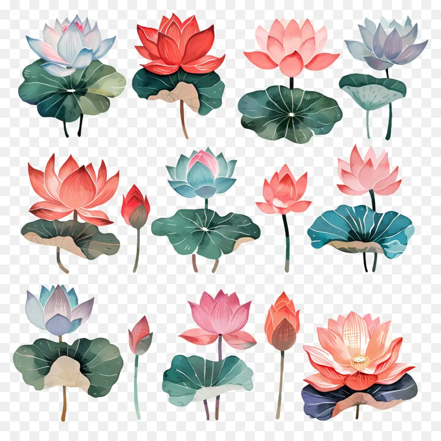 Lotus，Flores De Lótus Em Aquarela PNG