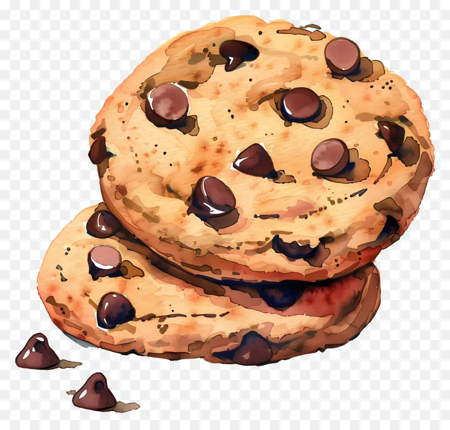 Chocolate Chip Cookies，Aquarela PNG