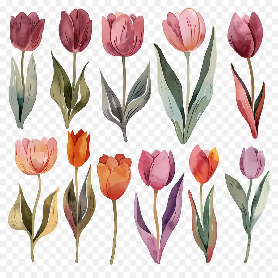 Tulipas，Pintura Em Aquarela PNG