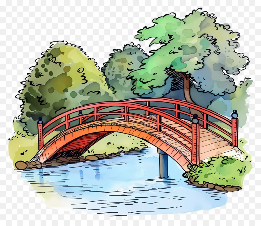 Parque Da Ponte，Pintura Em Aquarela PNG