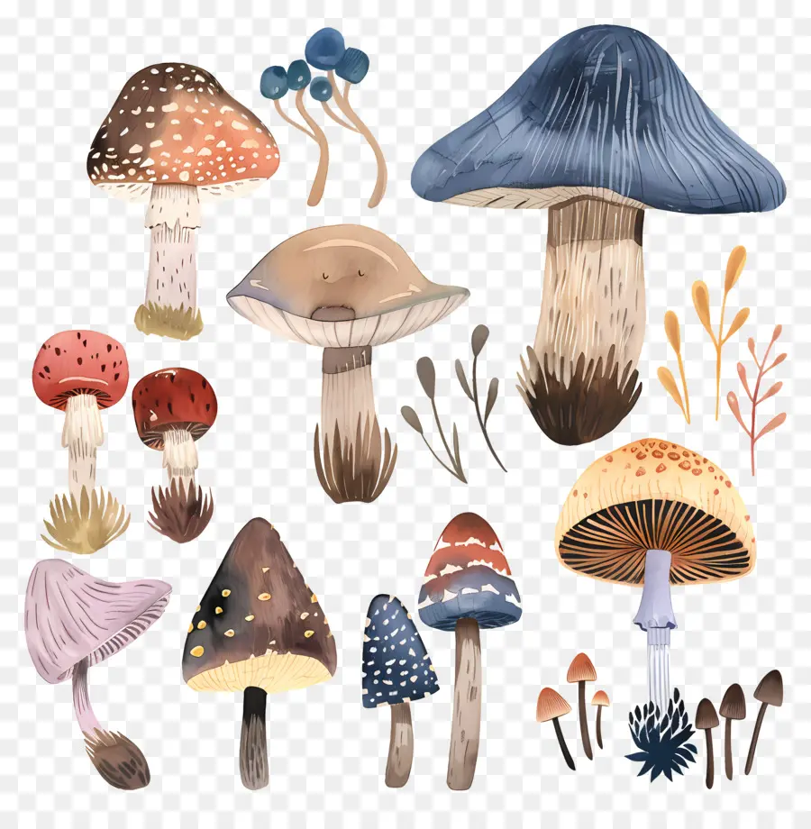 Cogumelos，Aquarelas PNG