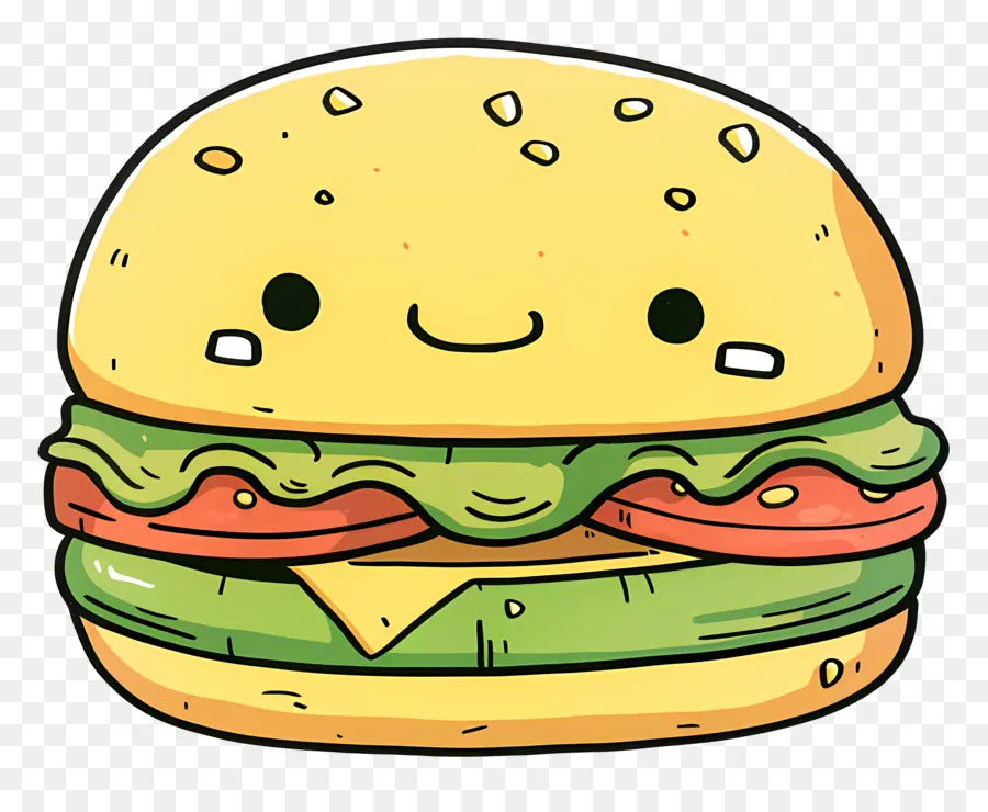 Cartoon Hamburger，Happy Face Burger PNG