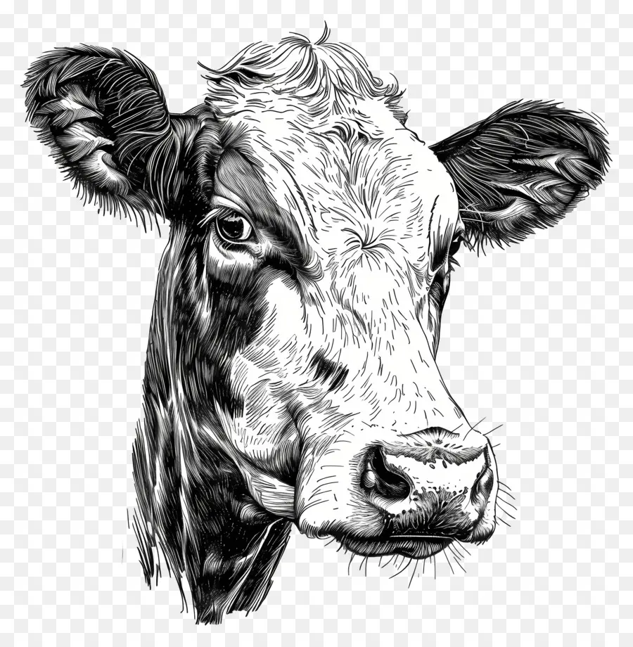 Cow，Desenho A Preto E Branco PNG