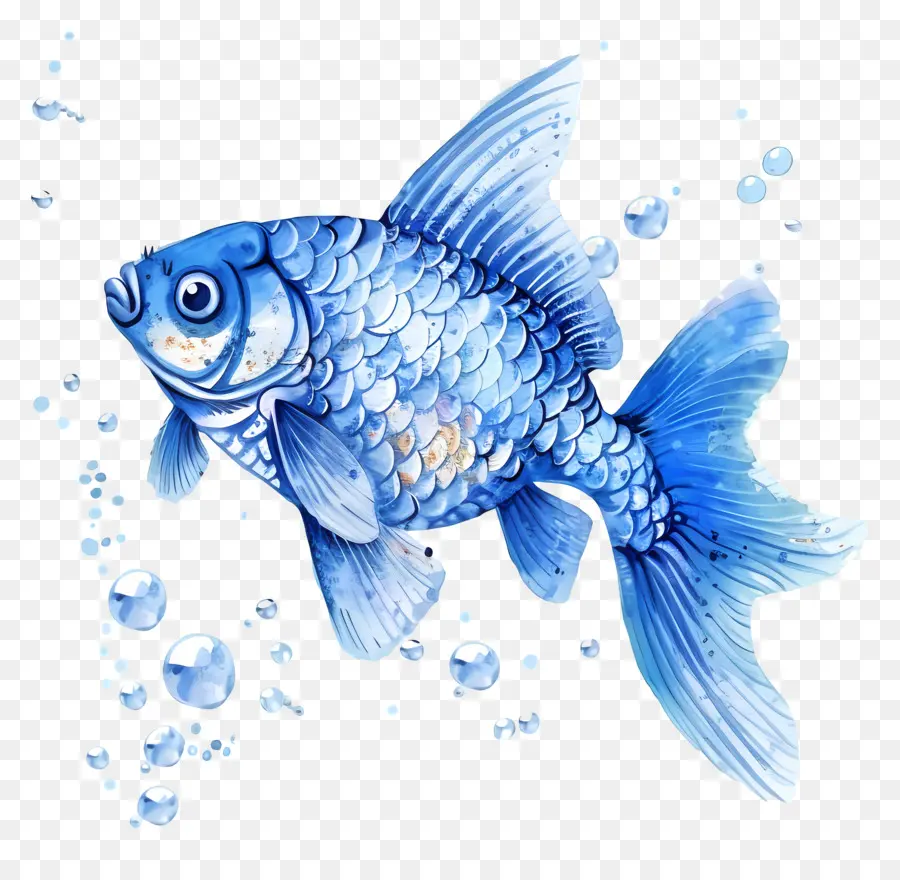 Peixe Azul，Pintura Em Aquarela PNG