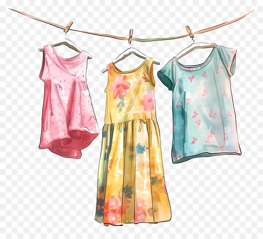 Roupas Penduradas No Varal，Vestidos Coloridos PNG