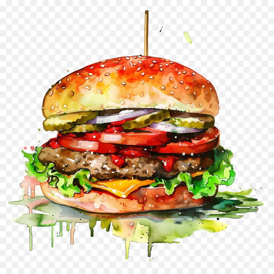 Hamburger，Pintura Em Aquarela PNG