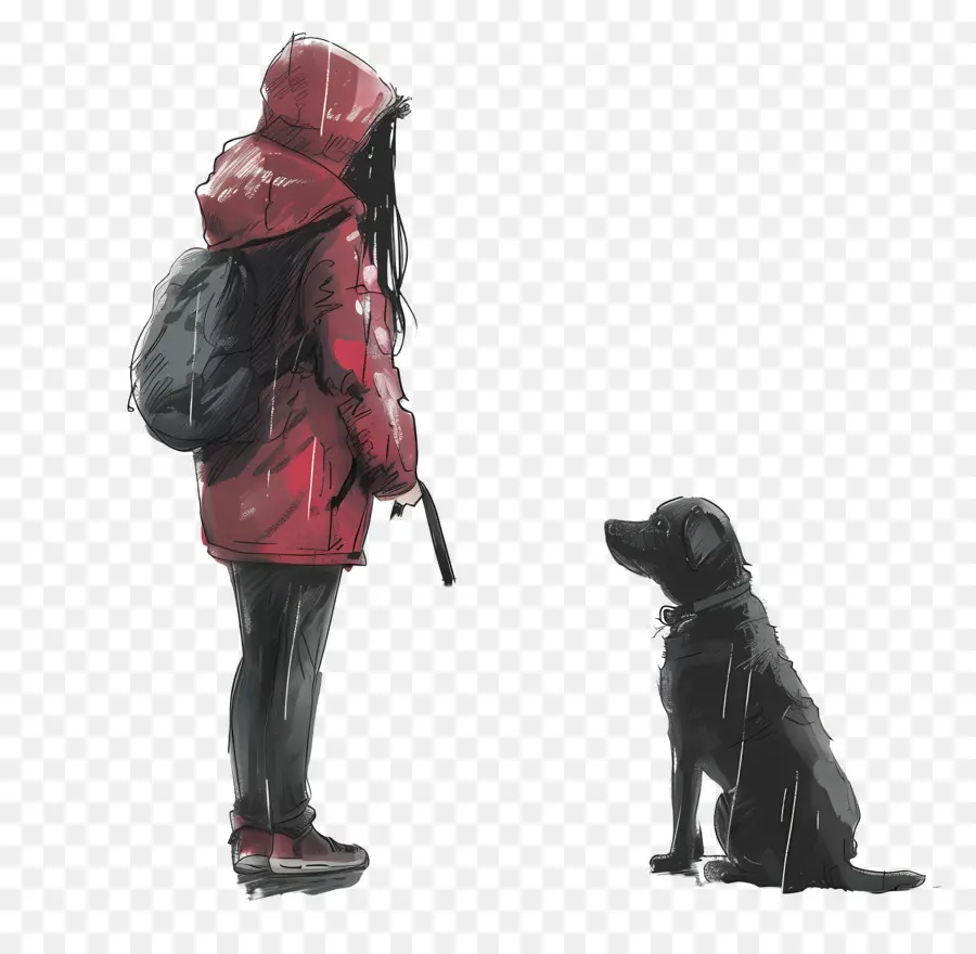 A Menina E O Cão，Esperando Por ônibus PNG