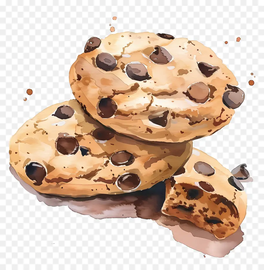 Chocolate Chip Cookies，Pintura Em Aquarela PNG