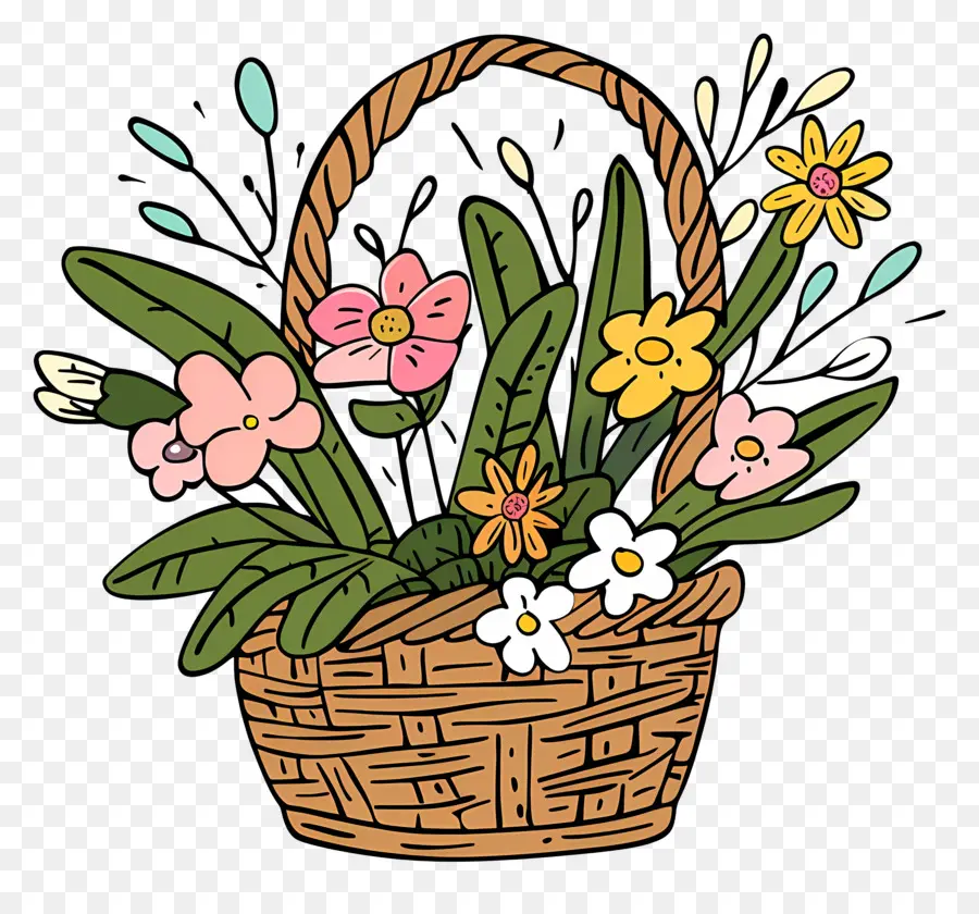 Cesta Com Flores，Flores Coloridas PNG