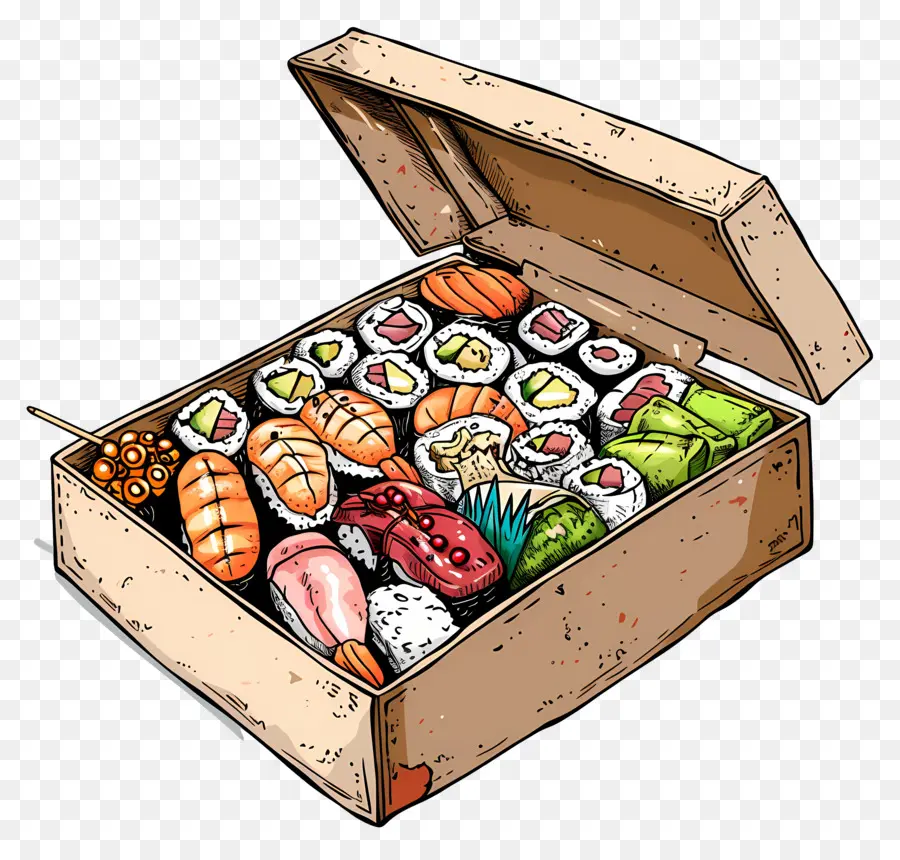 Caixa Com Sushi，Sushi PNG