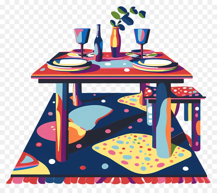 Mesa De Jantar，Configuração De Mesa Colorida PNG