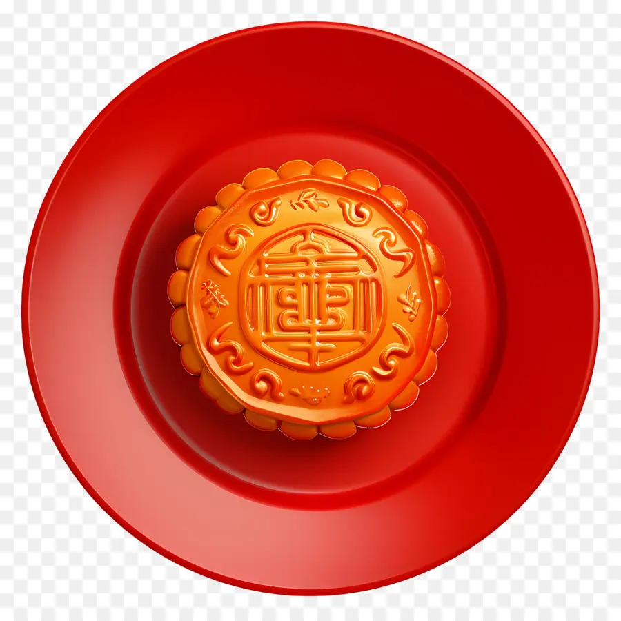 Mooncake No Prato Vermelho，Sobremesa PNG