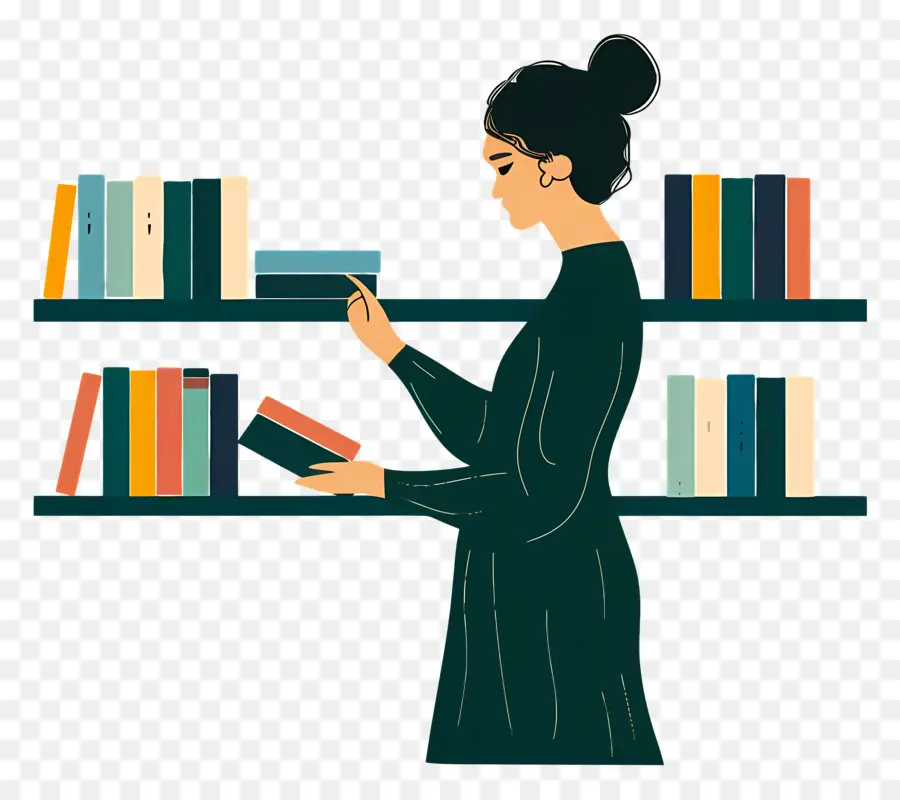 Lady Mantendo Livros，Bookshelf PNG