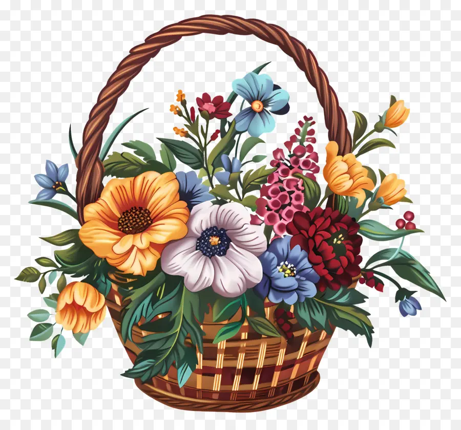 Cesta Com Flores，Flores PNG