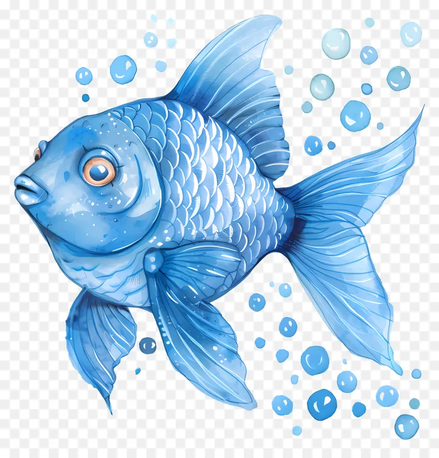 Peixe Azul，Pintura Em Aquarela PNG