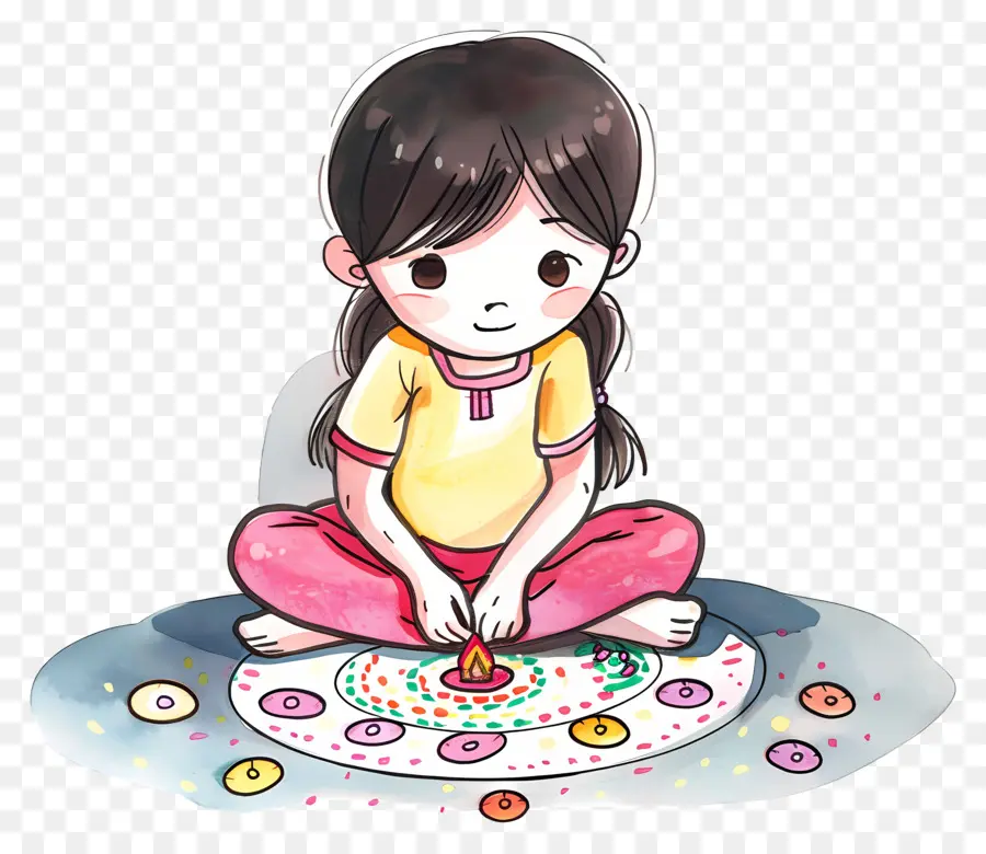 Menina Fazendo Rangoli，Oração PNG