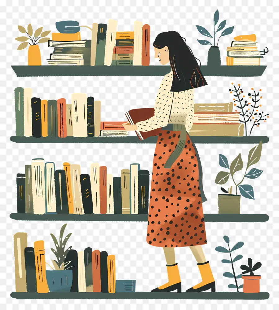 Lady Mantendo Livros，Bookshelf PNG