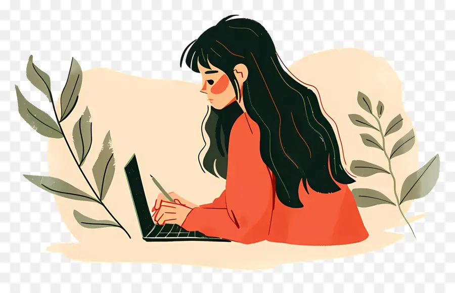 Mulher Trabalhando No Laptop，Cartoon PNG