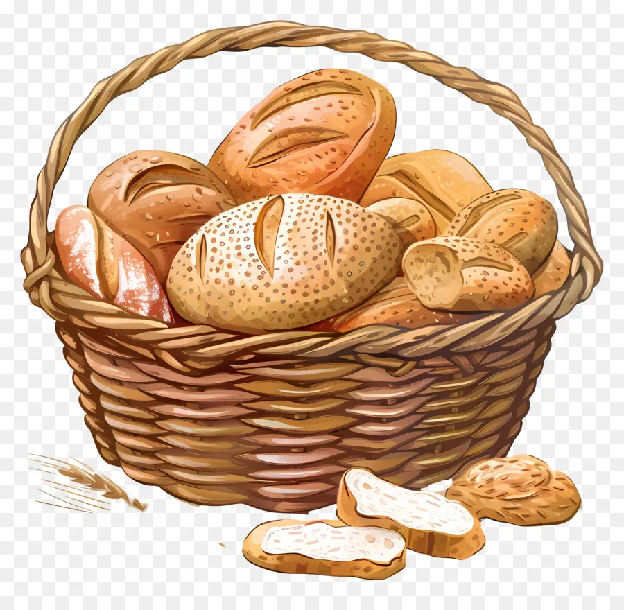 Cesta Com Pão，Pão Assado Fresco PNG