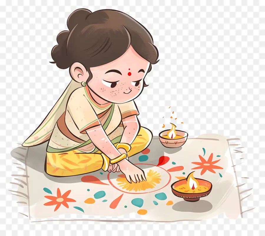 Menina Fazendo Rangoli，Diwali PNG