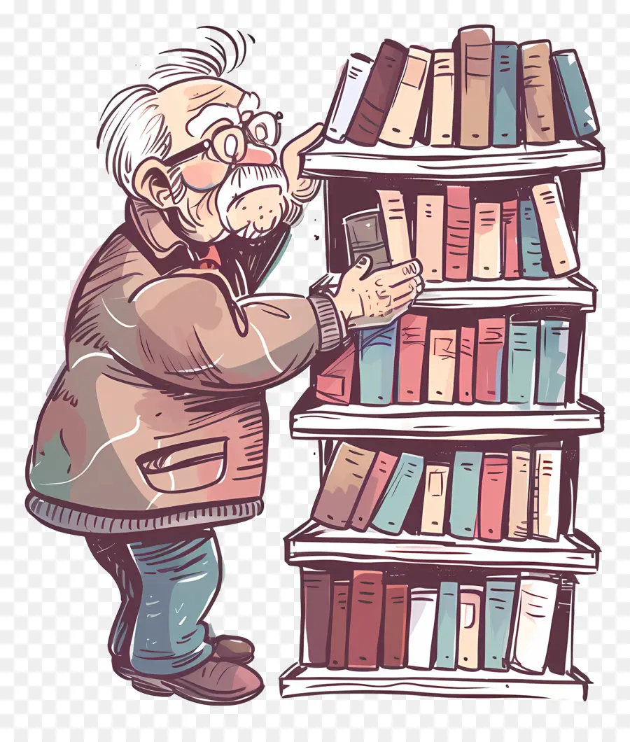 Velho Levando O Livro，Bookshelf PNG