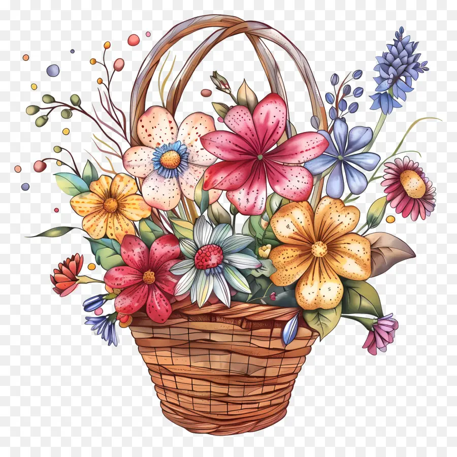 Cesta Com Flores，Flores PNG