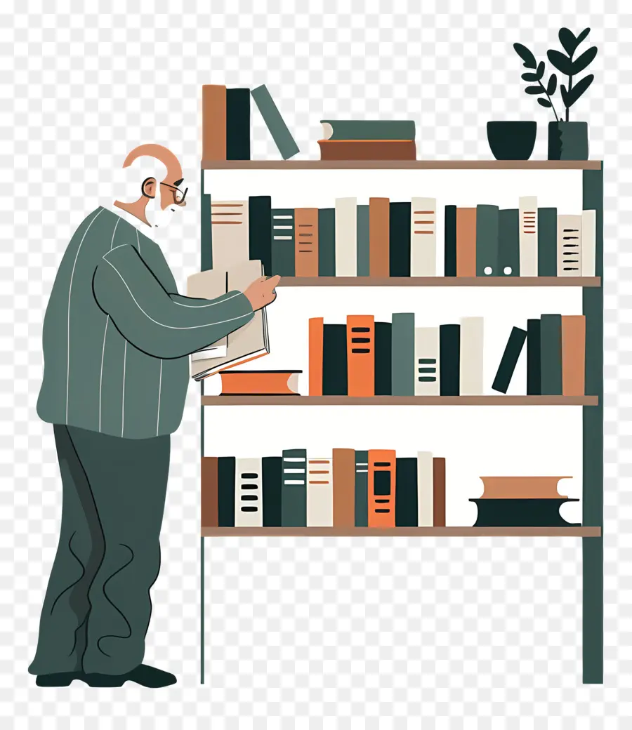 Velho Levando O Livro，Bookshelf PNG