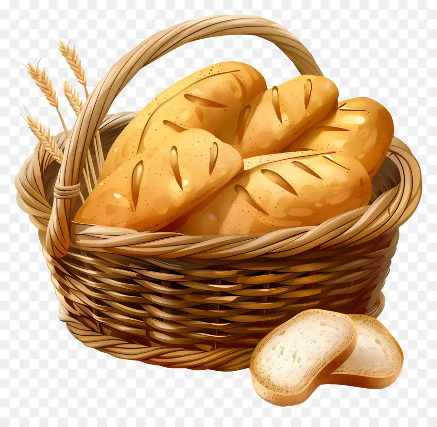 Cesta Com Pão，Pão Acabado De Fazer PNG