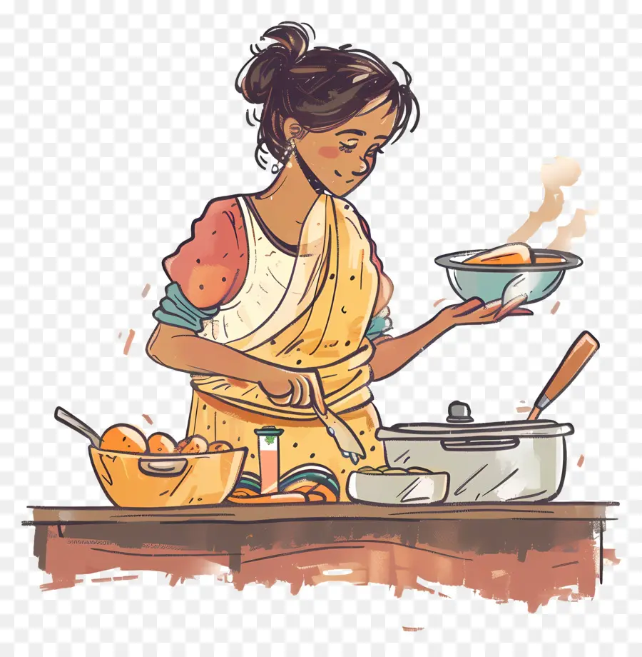 Dona De Casa Indiana，Cozinhar Em Casa PNG