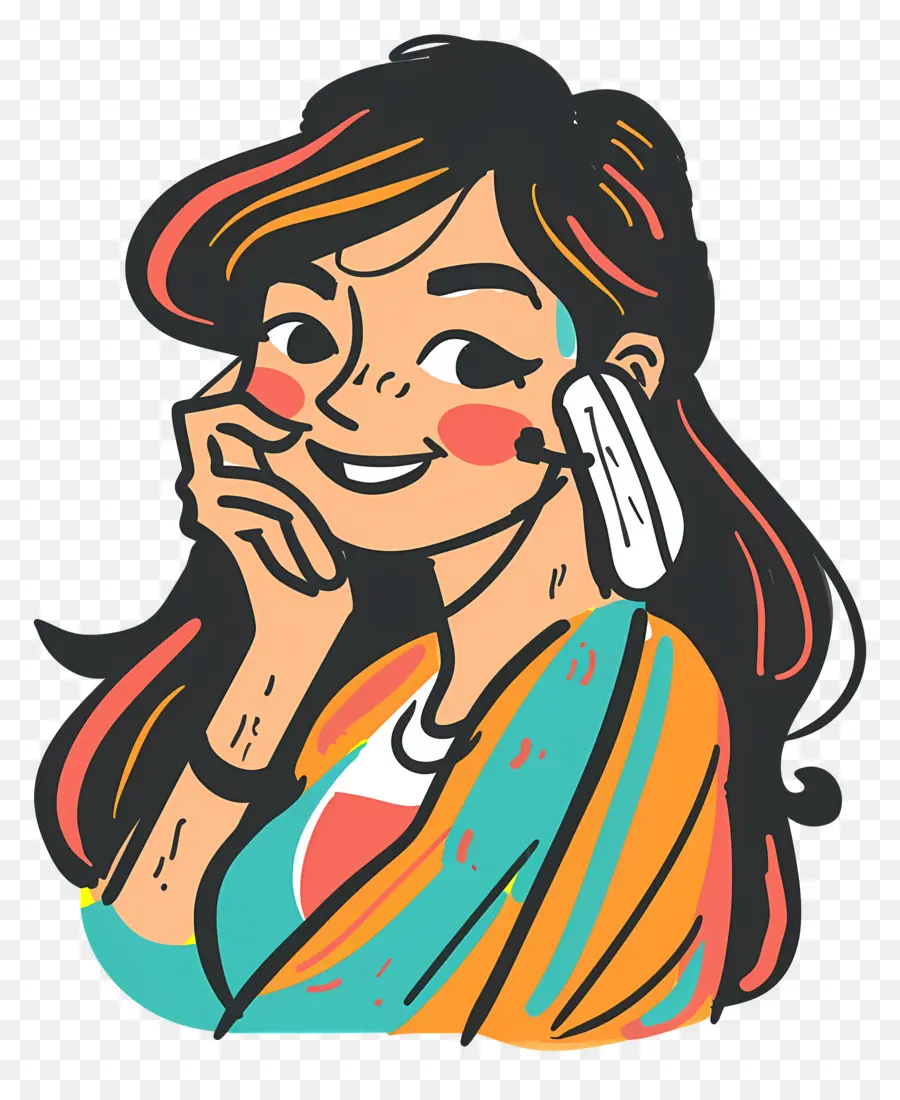 Garota Falando No Telefone，Personagem De Desenho Animado PNG