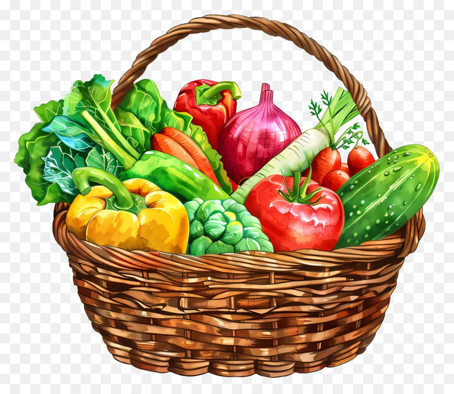 Cesta Com Vegetais，Legumes Frescos PNG