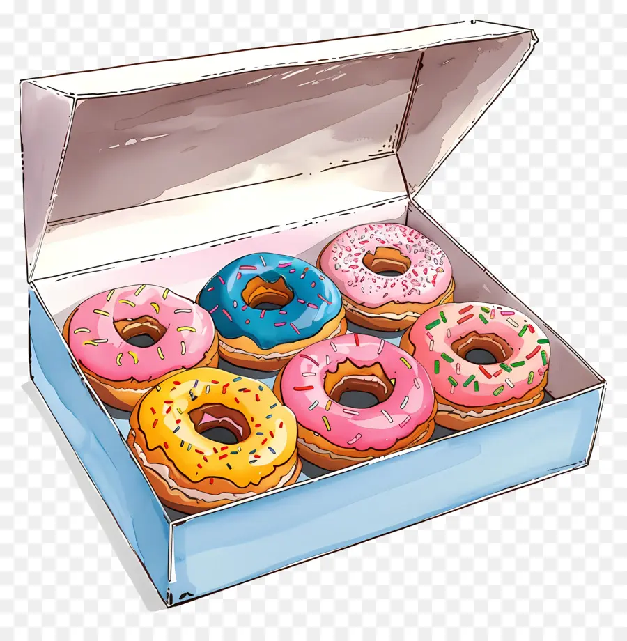 Caixa Com Rosquinhas，Donuts Coloridos PNG