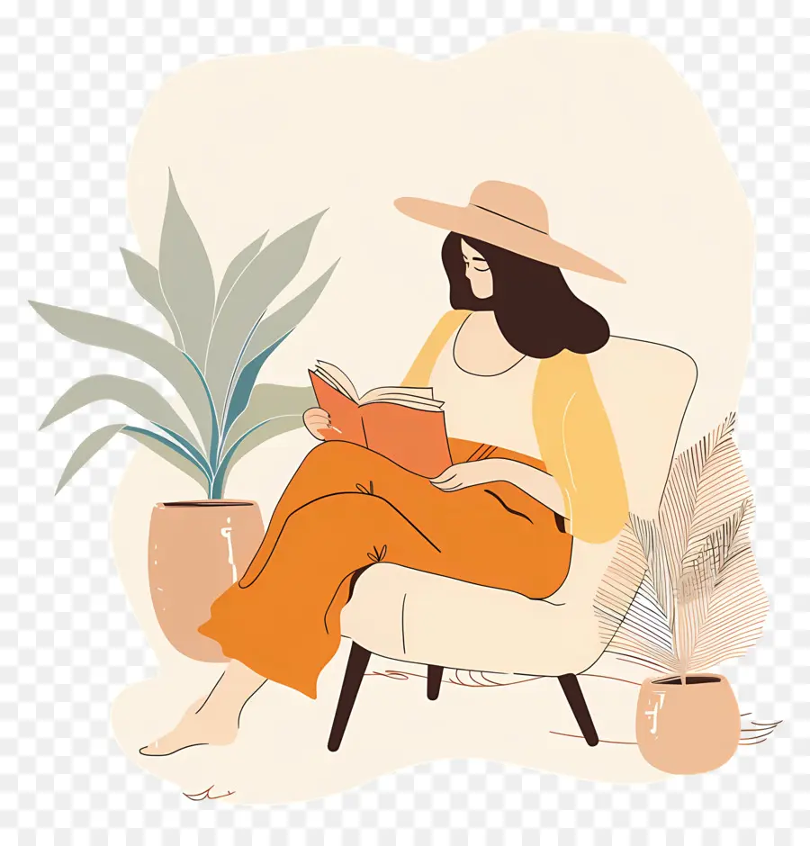 Mulher Relaxando，Lendo Um Livro PNG