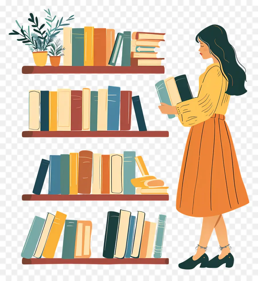 Lady Mantendo Livros，Bookshelf PNG