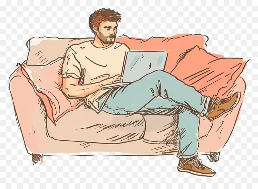 Homem Trabalhando No Laptop，Laptop PNG