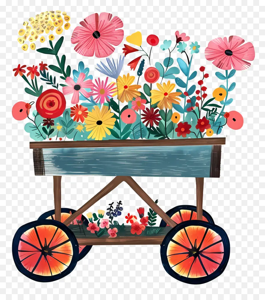 Carrinho Floral，Pintura De Carrinho De Flores PNG